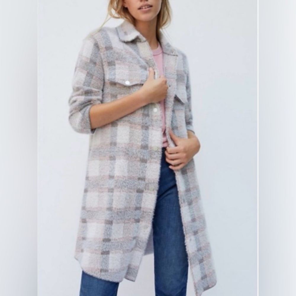 Anthropologie Pilcro Eliza eyelash plaid Textured Knit Cardigan